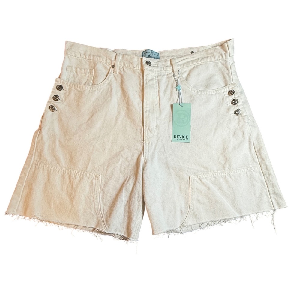 Revice Denim Mason Jort Optical White High Waisted Raw Hem Shorts Size 32 (16)